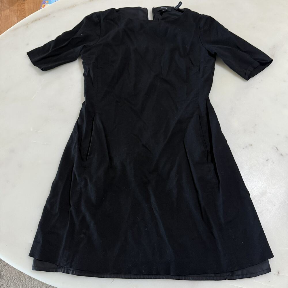 Theory Dress Women’s 0 A-Line Mini Black Career Office Short Sleeve Fitted